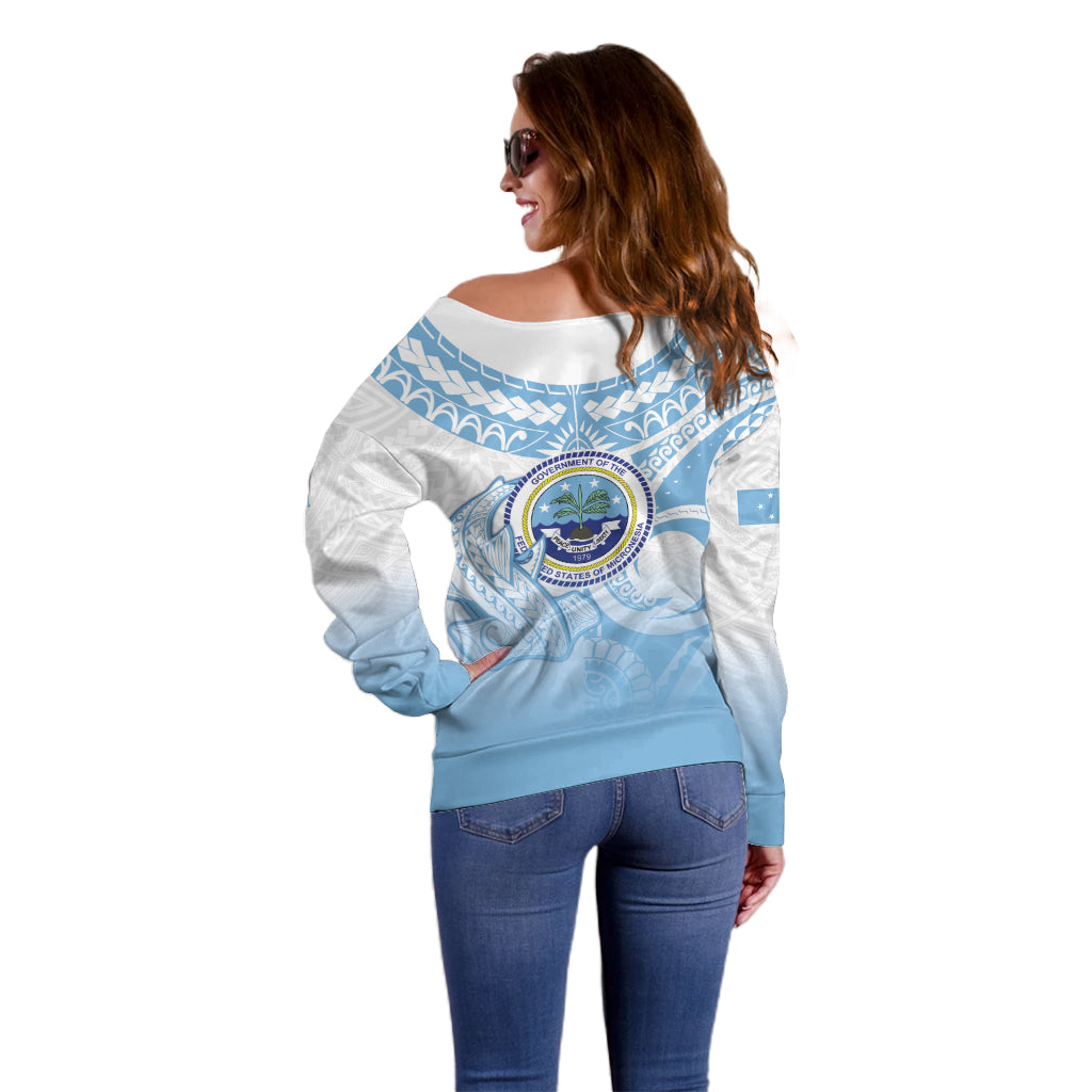Micronesia Constitution Day Off Shoulder Sweater Polynesian Tribal Tattoo Simple Style