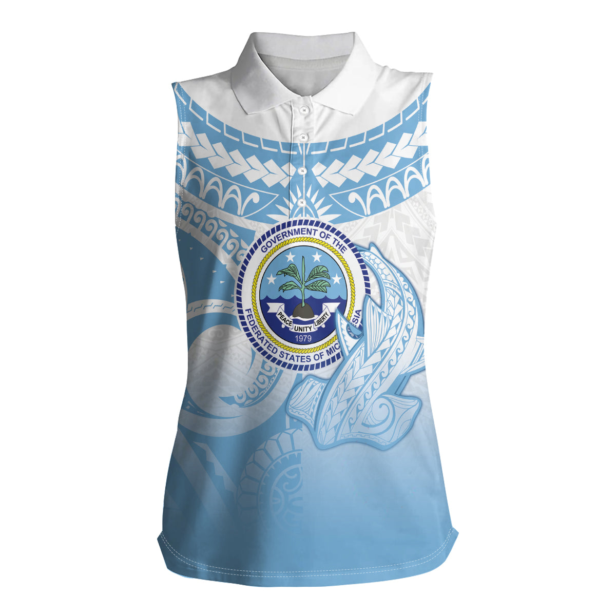Micronesia Constitution Day Women Sleeveless Polo Shirt Polynesian Tribal Tattoo Simple Style LT05 Female Blue - Polynesian Pride