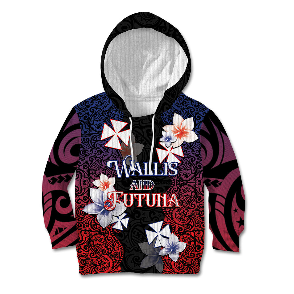 Wallis and Futuna Uvea Kid Hoodie Victory Day With Frangipani LT05 Hoodie Black - Polynesian Pride
