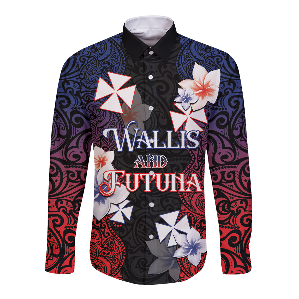 Wallis and Futuna Uvea Long Sleeve Button Shirt Victory Day With Frangipani LT05 Unisex Black - Polynesian Pride