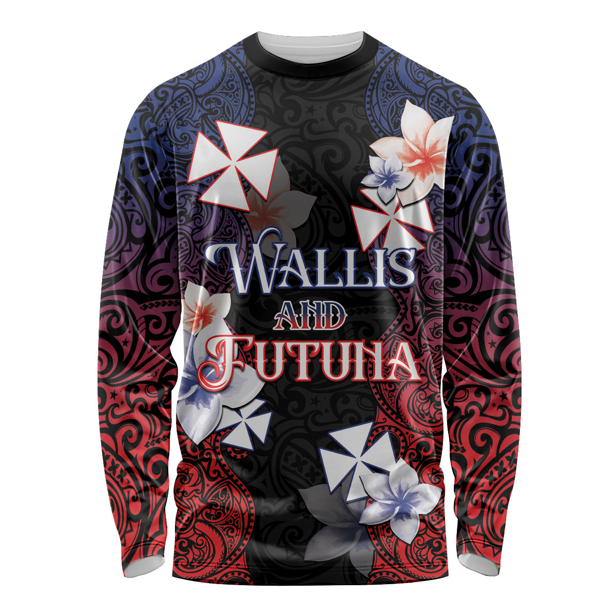 Wallis and Futuna Uvea Long Sleeve Shirt Victory Day With Frangipani LT05 Unisex Black - Polynesian Pride