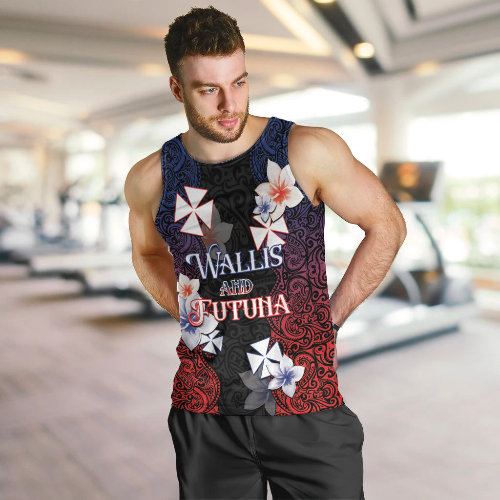 Wallis and Futuna Uvea Men Tank Top Victory Day With Frangipani LT05 Black - Polynesian Pride