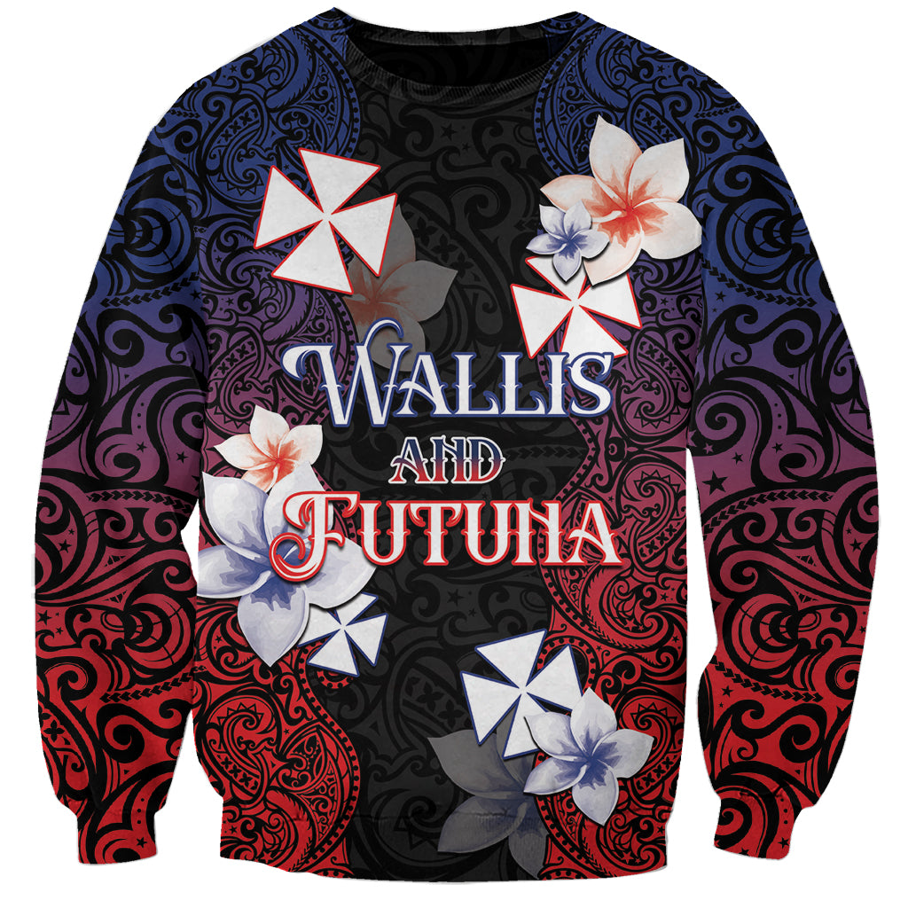 Wallis and Futuna Uvea Sweatshirt Victory Day With Frangipani LT05 Unisex Black - Polynesian Pride