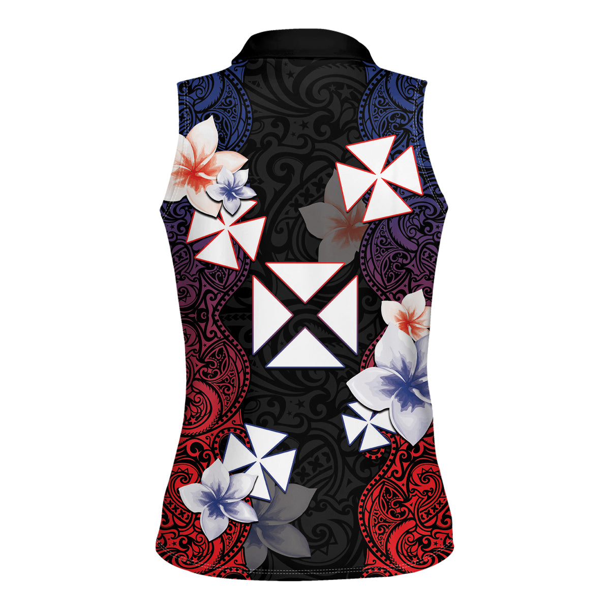 Wallis and Futuna Uvea Women Sleeveless Polo Shirt Victory Day With Frangipani