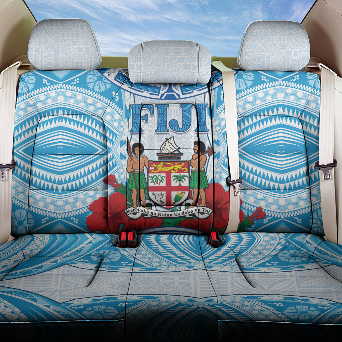 Fiji Ratu Sir Lala Sukuna Day Back Car Seat Cover Hibiscus Tapa Pattern