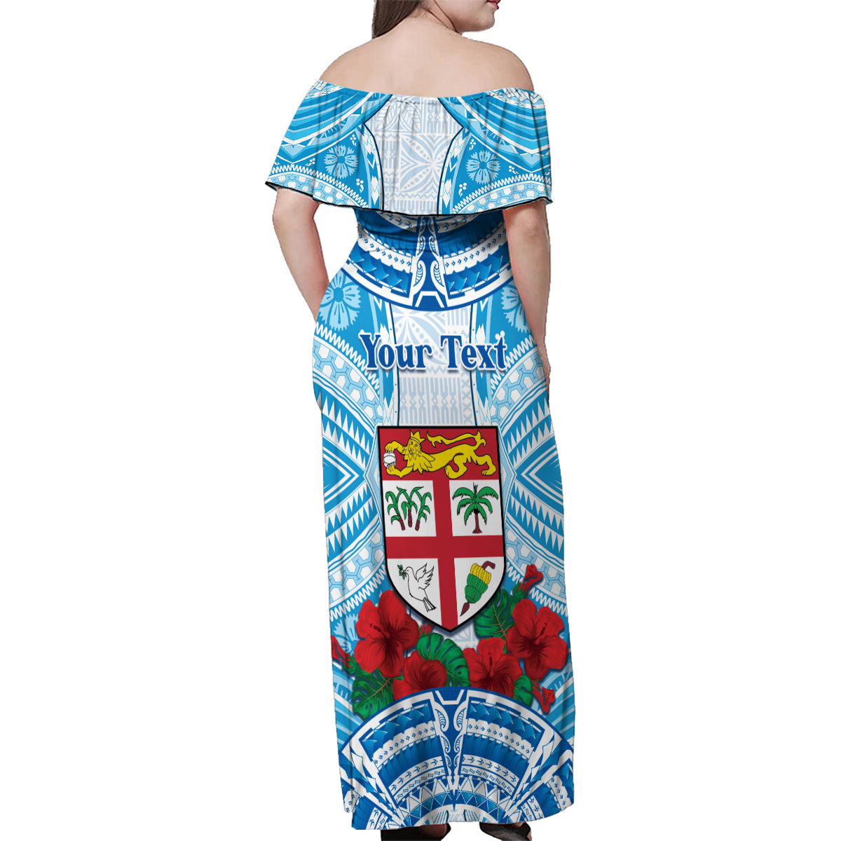 Personalised Fiji Ratu Sir Lala Sukuna Day Family Matching Off Shoulder Maxi Dress and Hawaiian Shirt Hibiscus Tapa Pattern