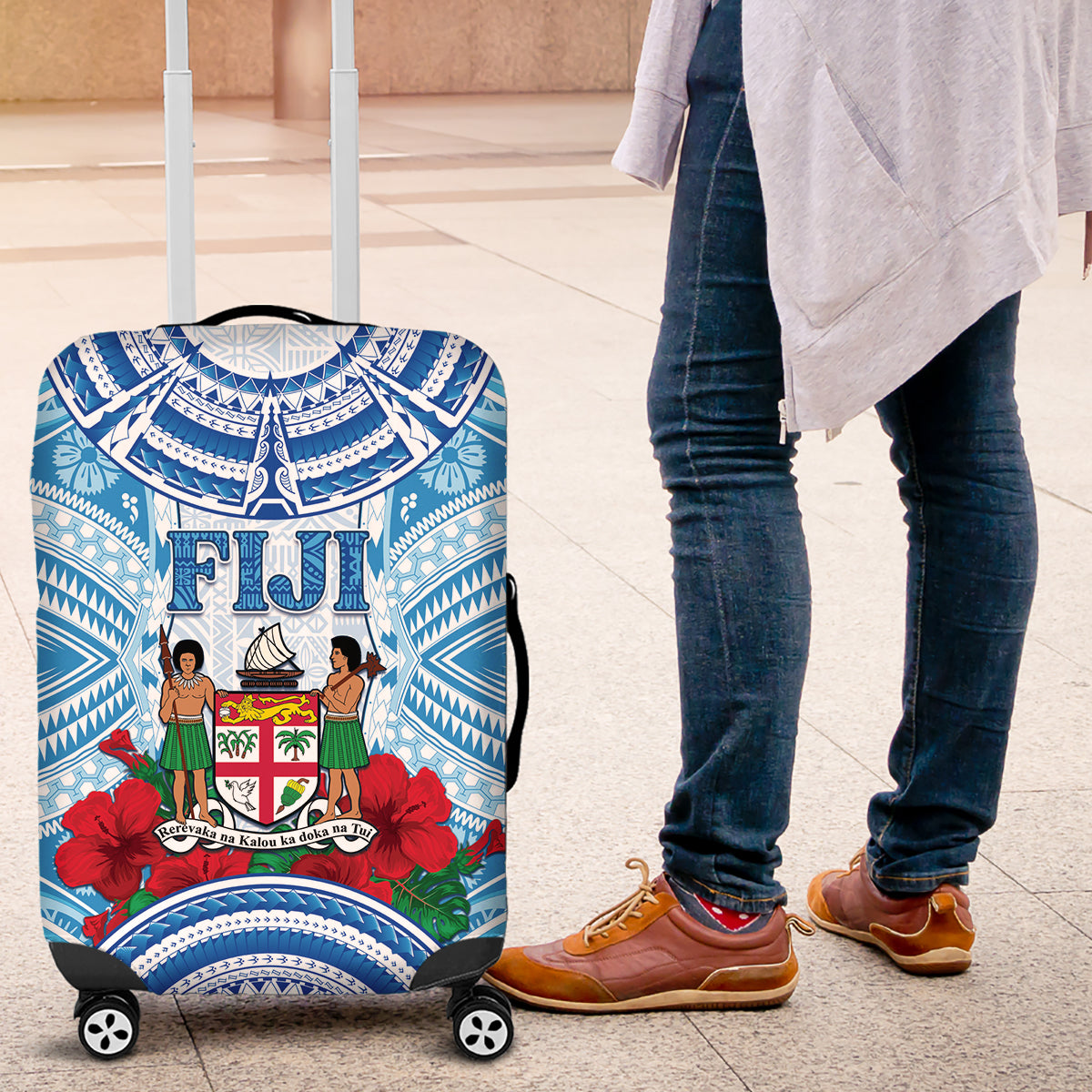 Fiji Ratu Sir Lala Sukuna Day Luggage Cover Hibiscus Tapa Pattern