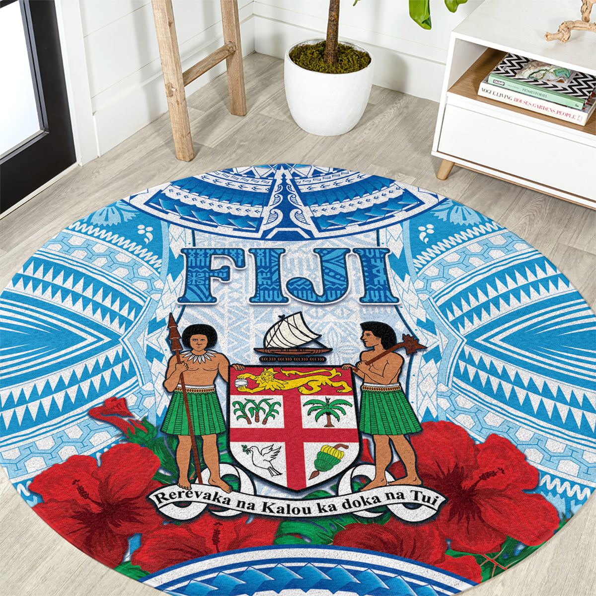 Fiji Ratu Sir Lala Sukuna Day Round Carpet Hibiscus Tapa Pattern