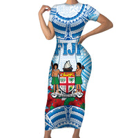 Personalised Fiji Ratu Sir Lala Sukuna Day Short Sleeve Bodycon Dress Hibiscus Tapa Pattern