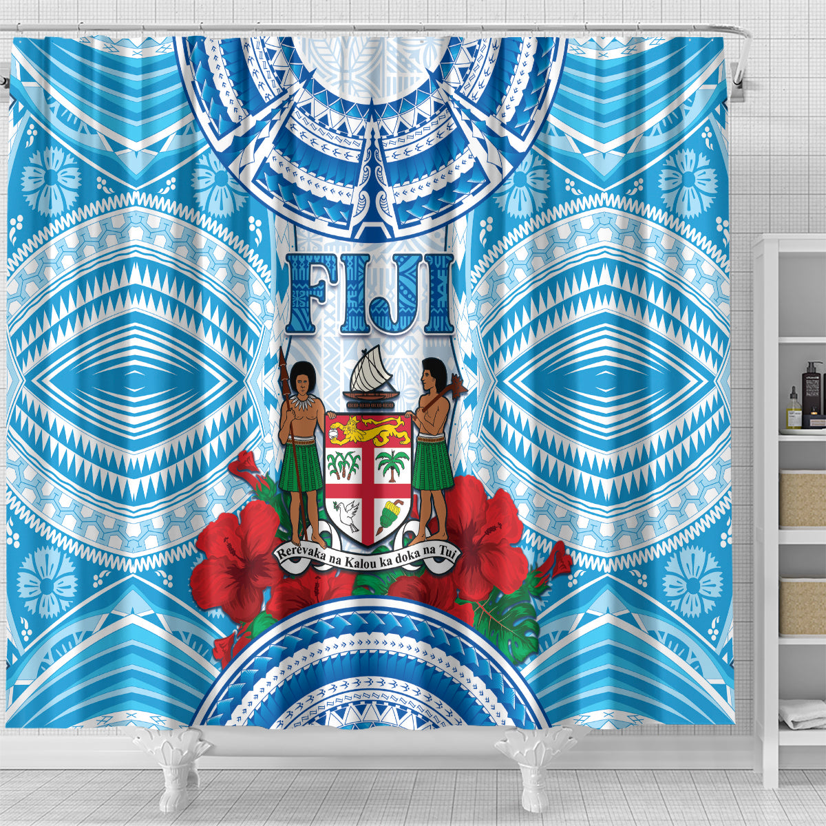 Fiji Ratu Sir Lala Sukuna Day Shower Curtain Hibiscus Tapa Pattern