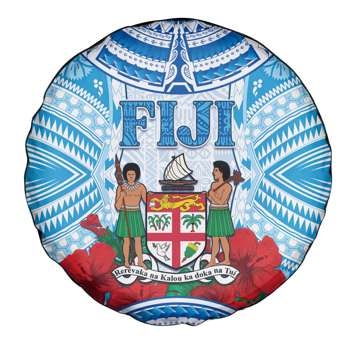 Fiji Ratu Sir Lala Sukuna Day Spare Tire Cover Hibiscus Tapa Pattern