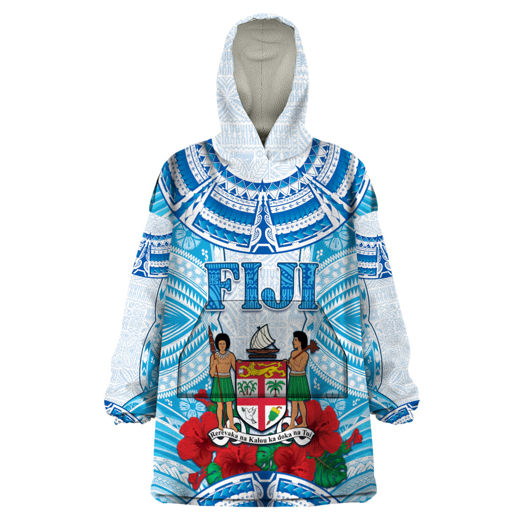 Personalised Fiji Ratu Sir Lala Sukuna Day Wearable Blanket Hoodie Hibiscus Tapa Pattern