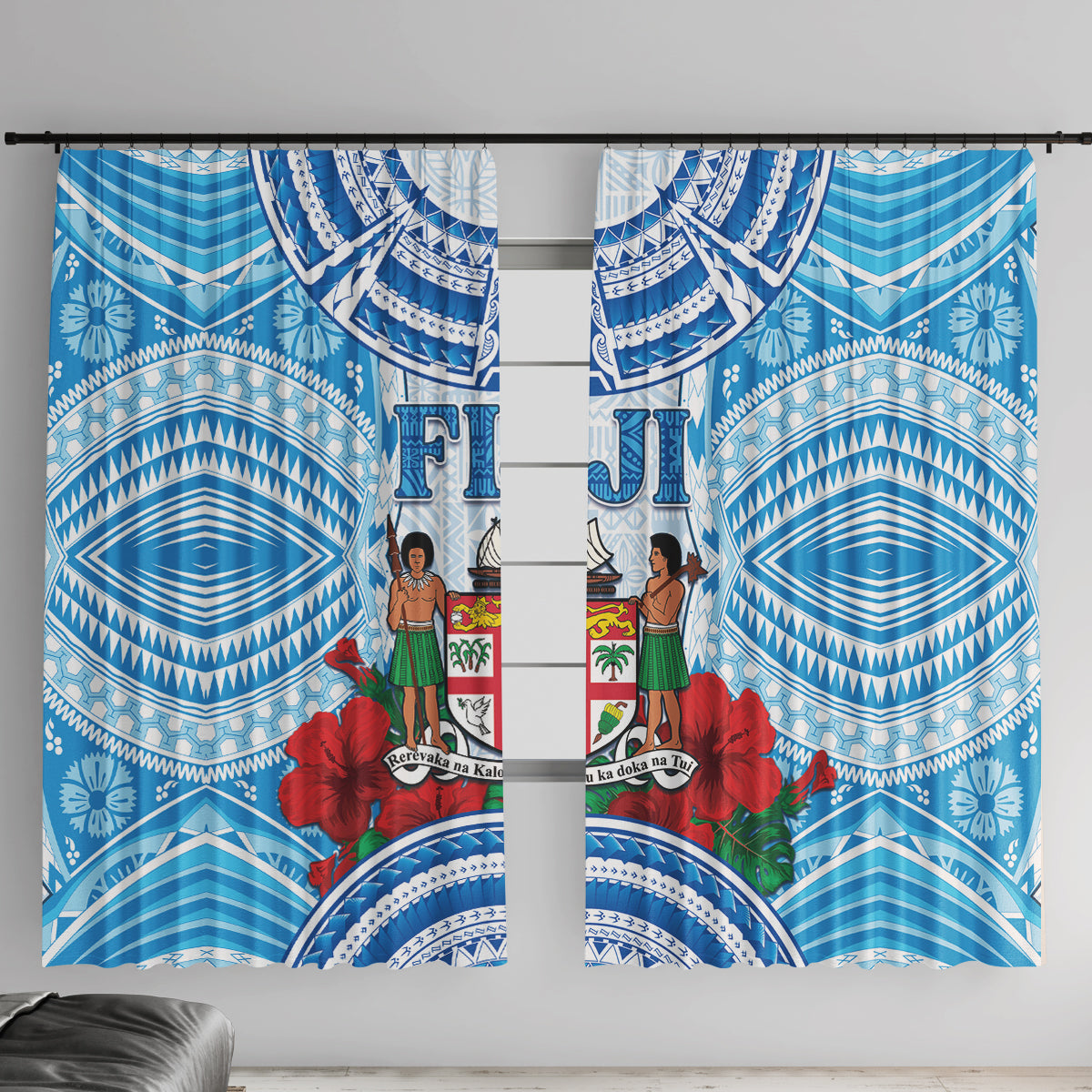 Fiji Ratu Sir Lala Sukuna Day Window Curtain Hibiscus Tapa Pattern