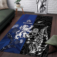 New Zealand And Scotland Rugby Area Rug Maori Tiki With Thistle Together