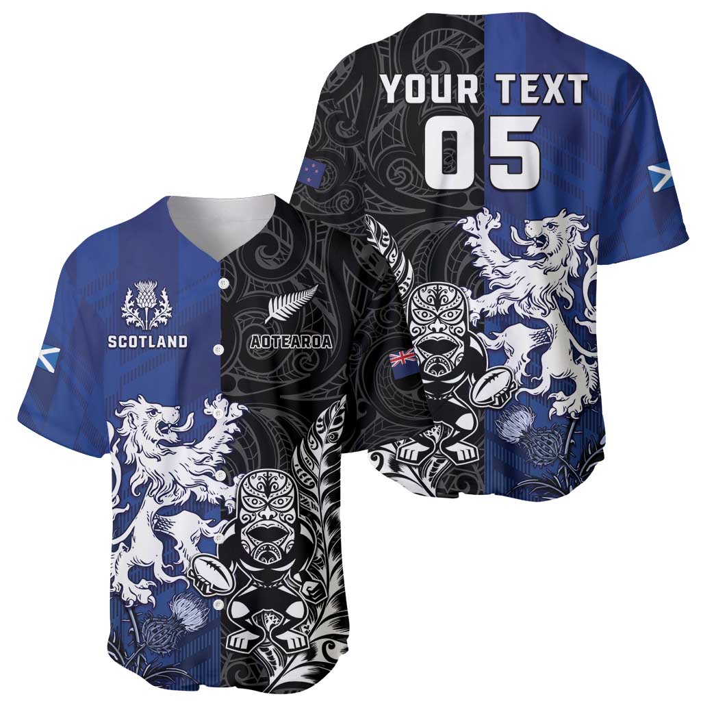 New Zealand And Scotland Rugby Custom Baseball Jersey Maori Tiki With Thistle Together