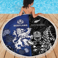 New Zealand And Scotland Rugby Beach Blanket Maori Tiki With Thistle Together