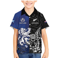 New Zealand And Scotland Rugby Custom Family Matching Mermaid Dress and Hawaiian Shirt Maori Tiki With Thistle Together