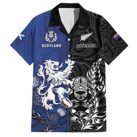 New Zealand And Scotland Rugby Custom Family Matching Off The Shoulder Long Sleeve Dress and Hawaiian Shirt Maori Tiki With Thistle Together