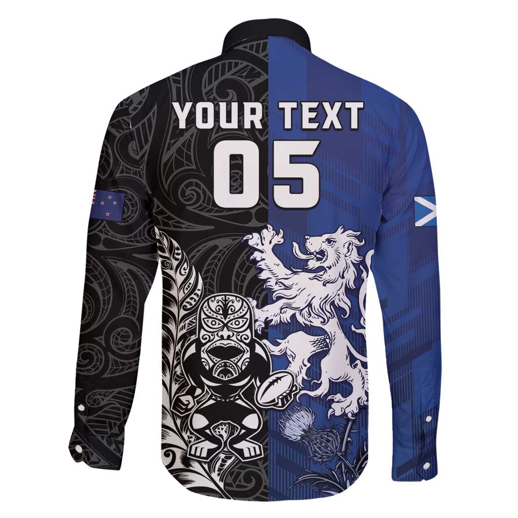 New Zealand And Scotland Rugby Custom Family Matching Short Sleeve Bodycon Dress and Hawaiian Shirt Maori Tiki With Thistle Together