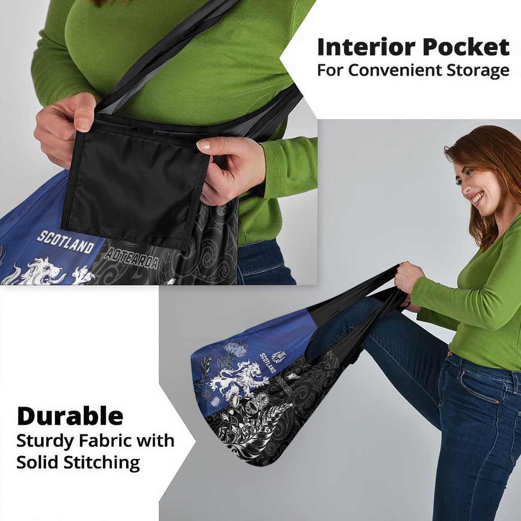 New Zealand And Scotland Rugby Grocery Bag Maori Tiki With Thistle Together