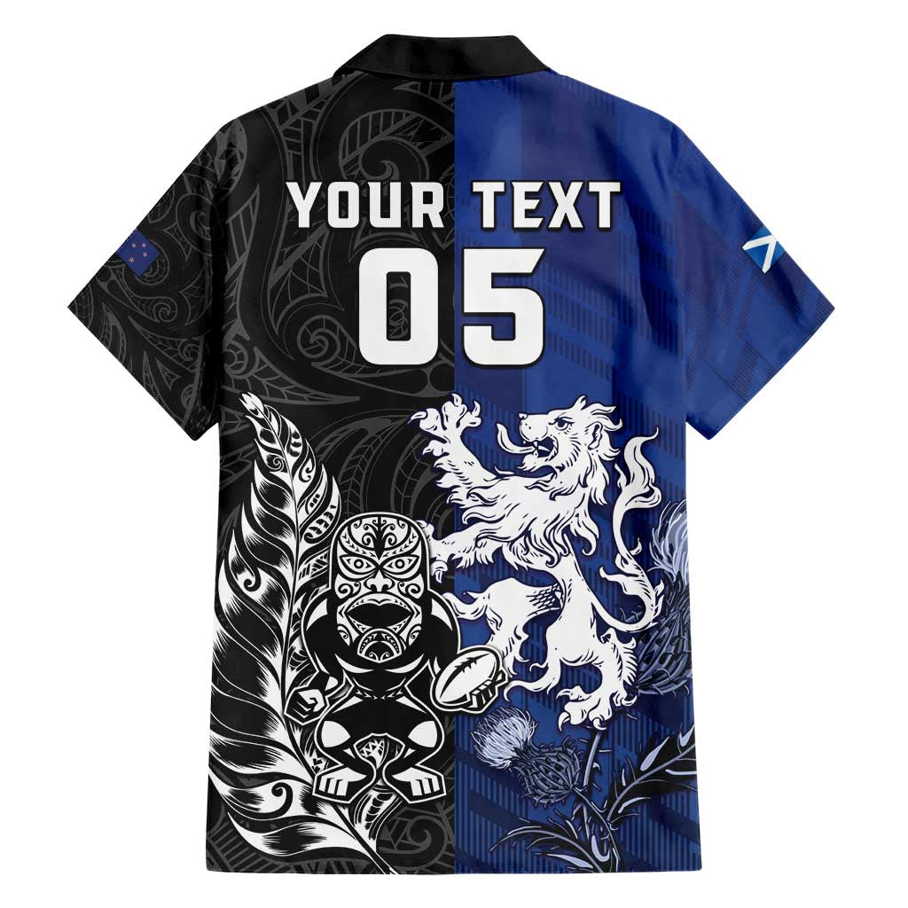 New Zealand And Scotland Rugby Custom Hawaiian Shirt Maori Tiki With Thistle Together