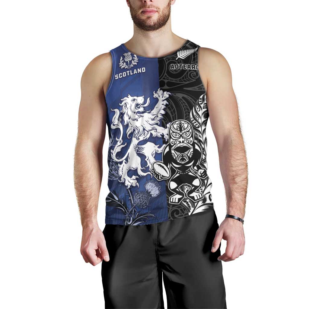New Zealand And Scotland Rugby Custom Men Tank Top Maori Tiki With Thistle Together