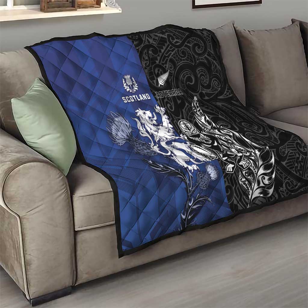 New Zealand And Scotland Rugby Quilt Maori Tiki With Thistle Together