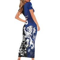 New Zealand And Scotland Rugby Custom Short Sleeve Bodycon Dress Maori Tiki With Thistle Together