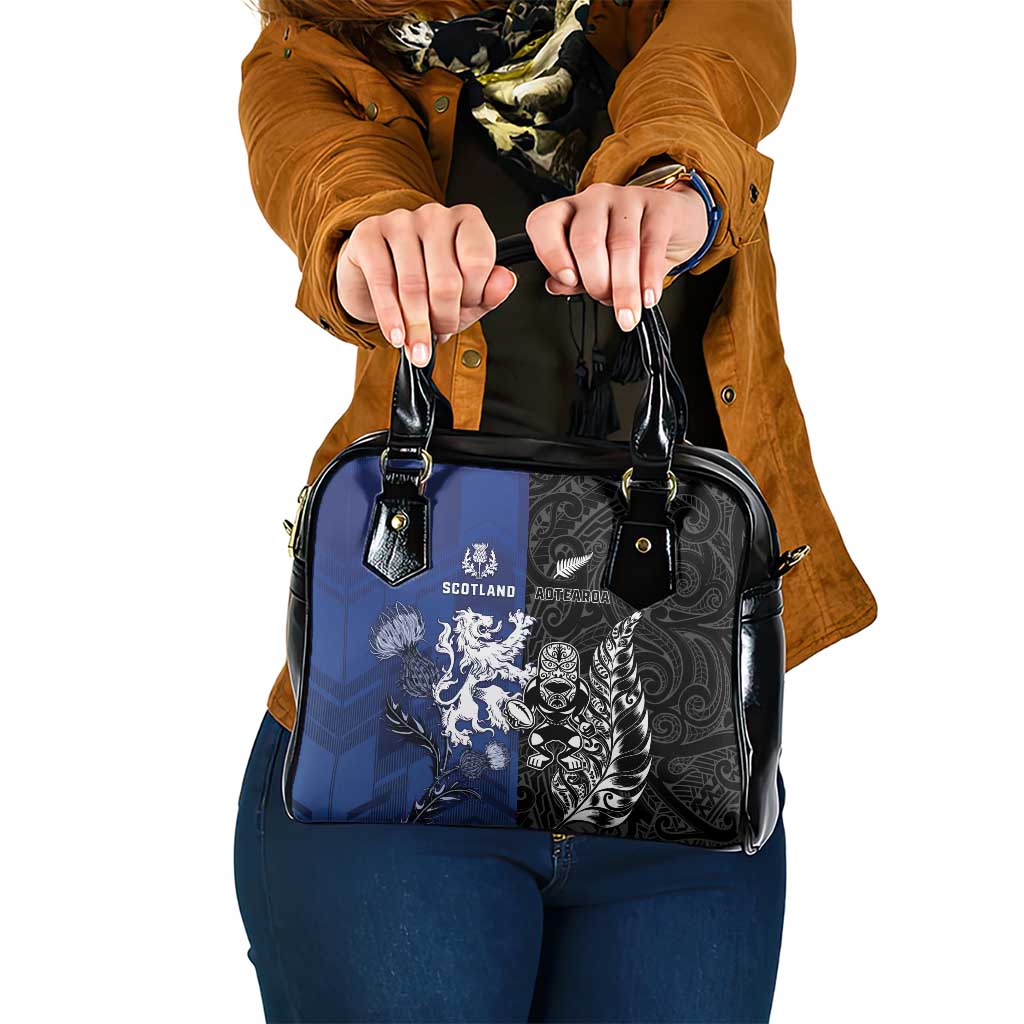 New Zealand And Scotland Rugby Shoulder Handbag Maori Tiki With Thistle Together