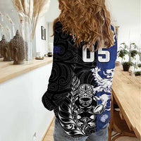 New Zealand And Scotland Rugby Custom Women Casual Shirt Maori Tiki With Thistle Together