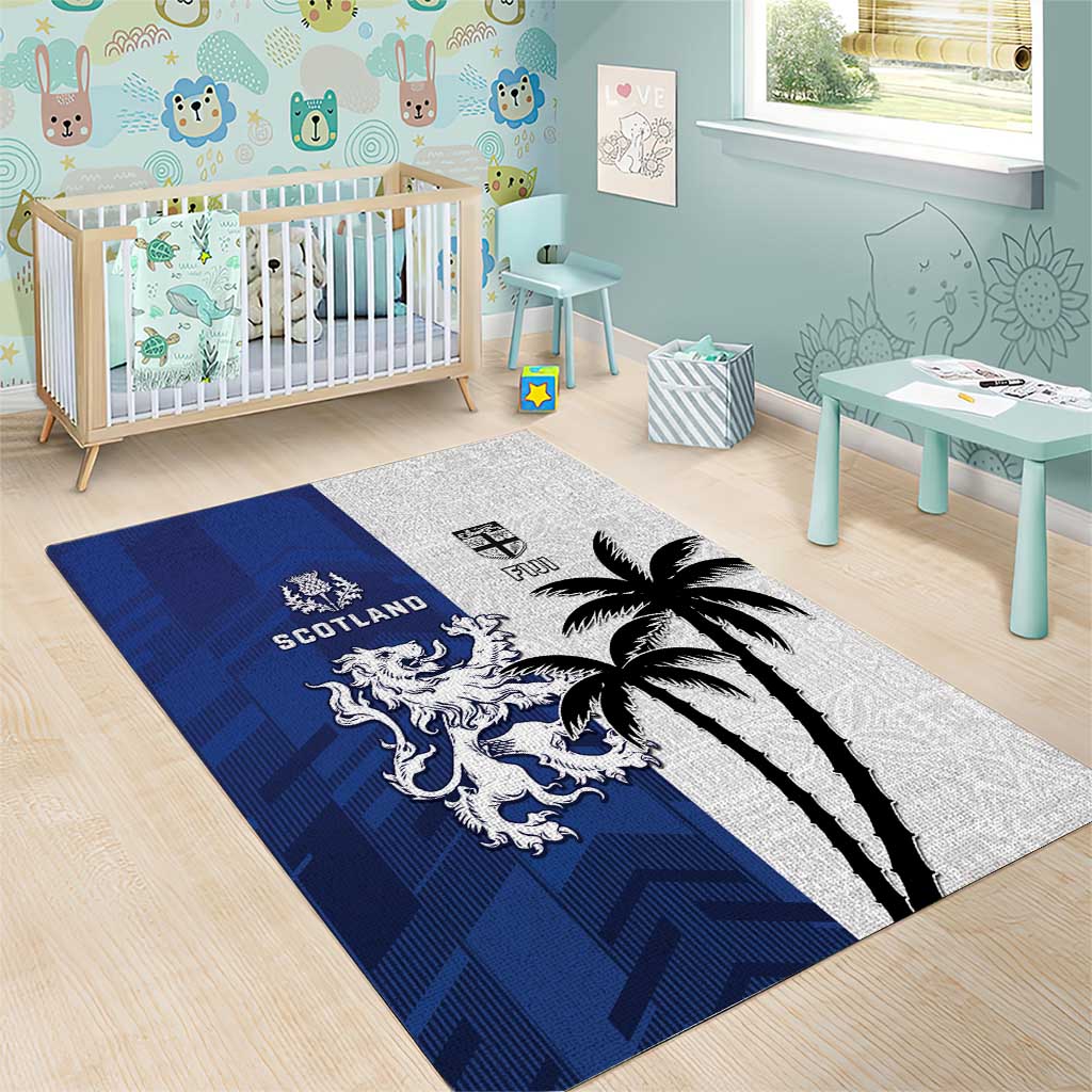 Fiji And Scotland Rugby Area Rug Fijian Palm Tree With Thistle Together