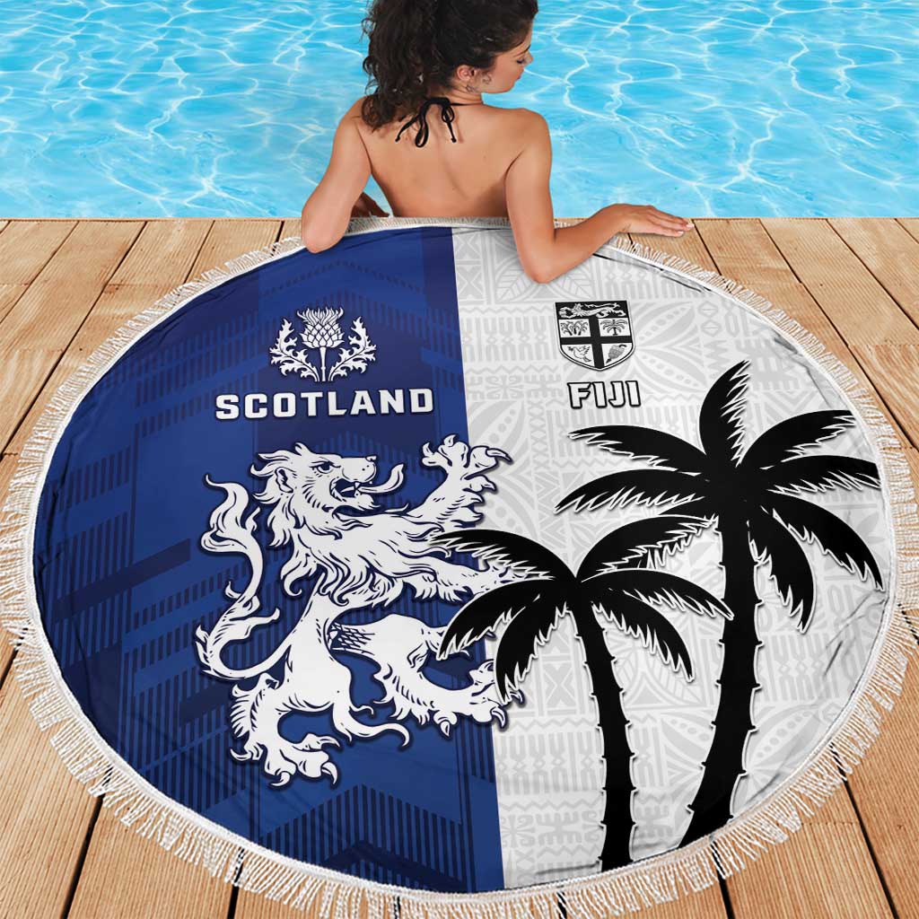 Fiji And Scotland Rugby Beach Blanket Fijian Palm Tree With Thistle Together