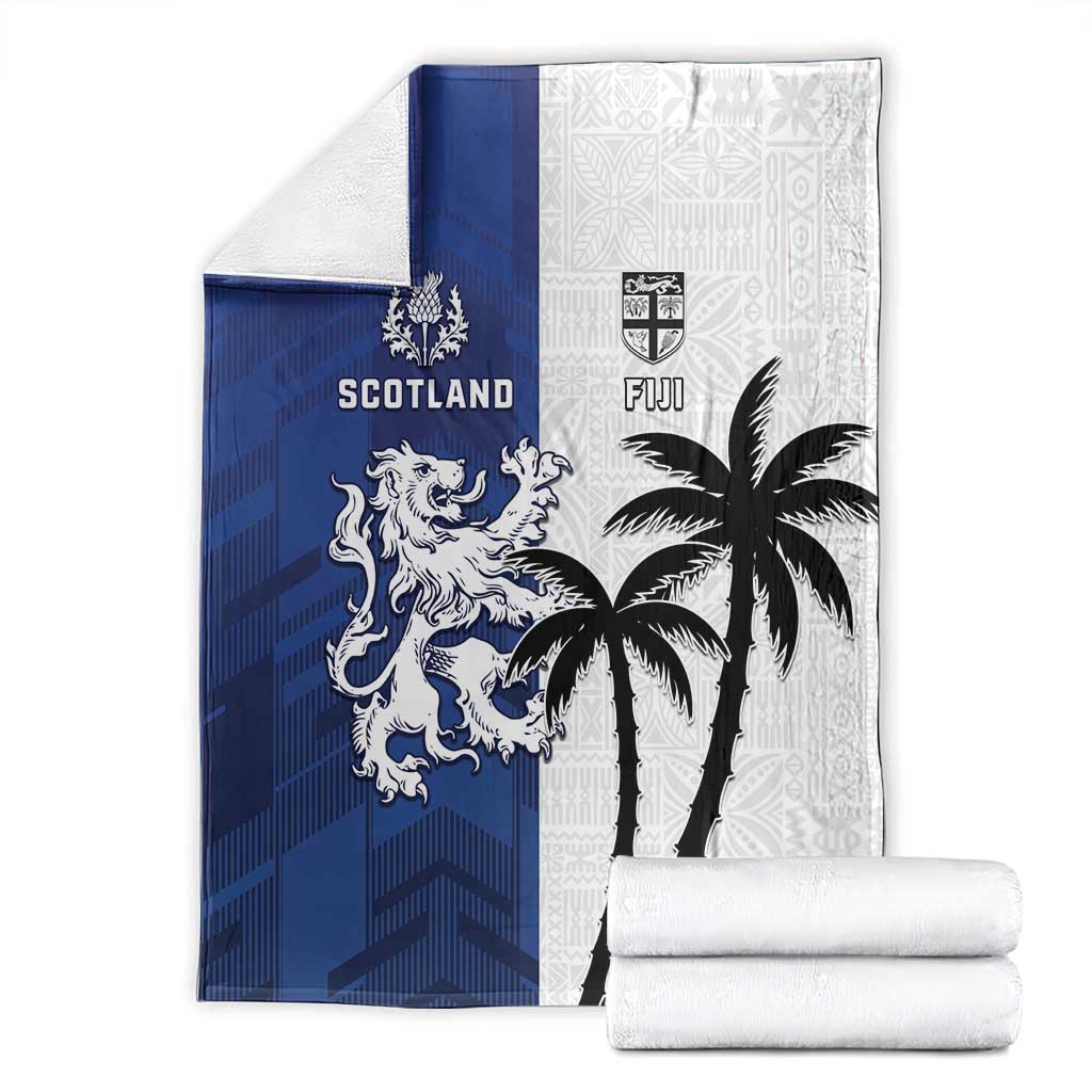 Fiji And Scotland Rugby Blanket Fijian Palm Tree With Thistle Together