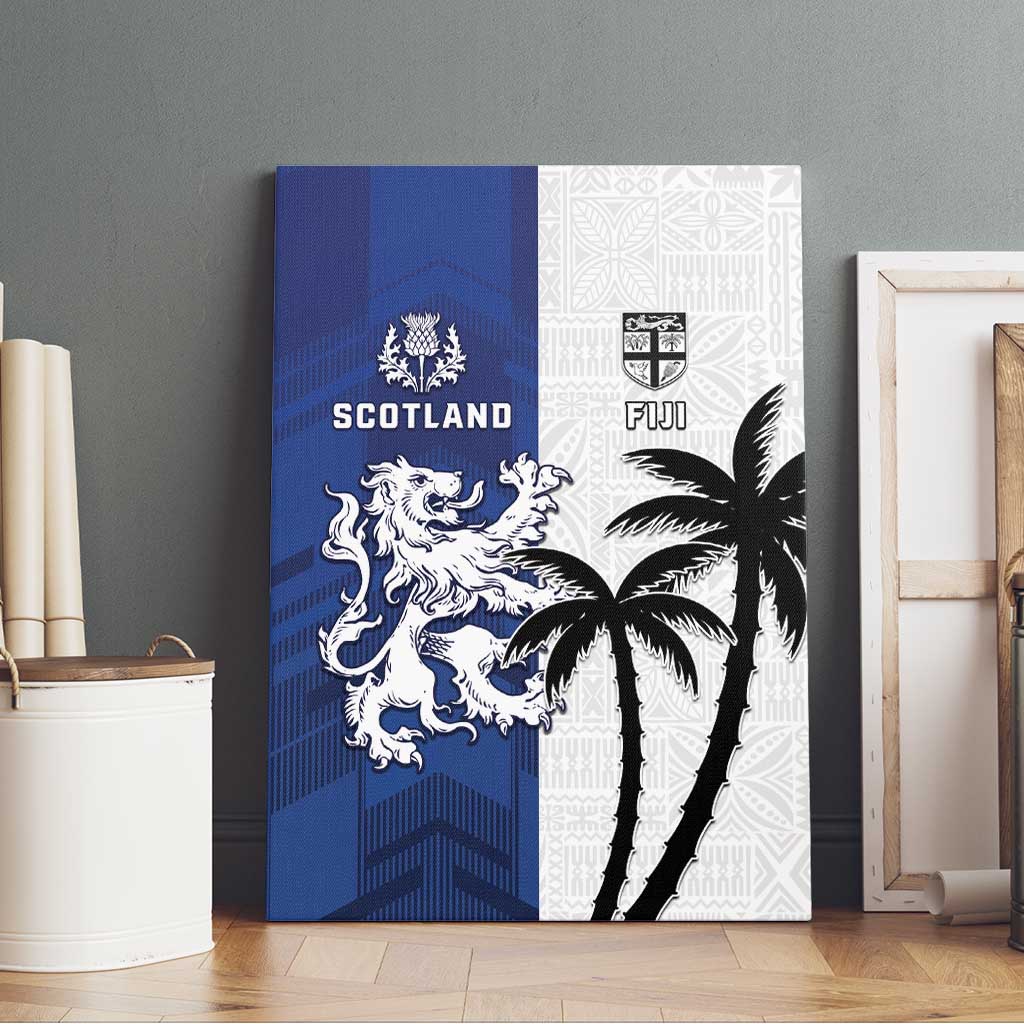Fiji And Scotland Rugby Canvas Wall Art Fijian Palm Tree With Thistle Together