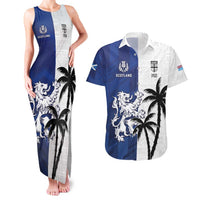 Fiji And Scotland Rugby Custom Couples Matching Tank Maxi Dress and Hawaiian Shirt Fijian Palm Tree With Thistle Together