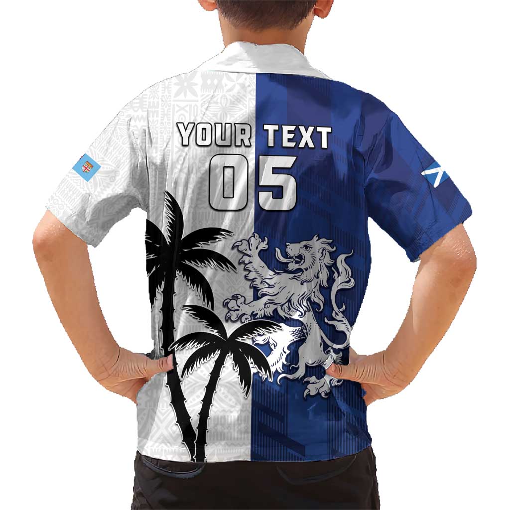 Fiji And Scotland Rugby Custom Family Matching Short Sleeve Bodycon Dress and Hawaiian Shirt Fijian Palm Tree With Thistle Together