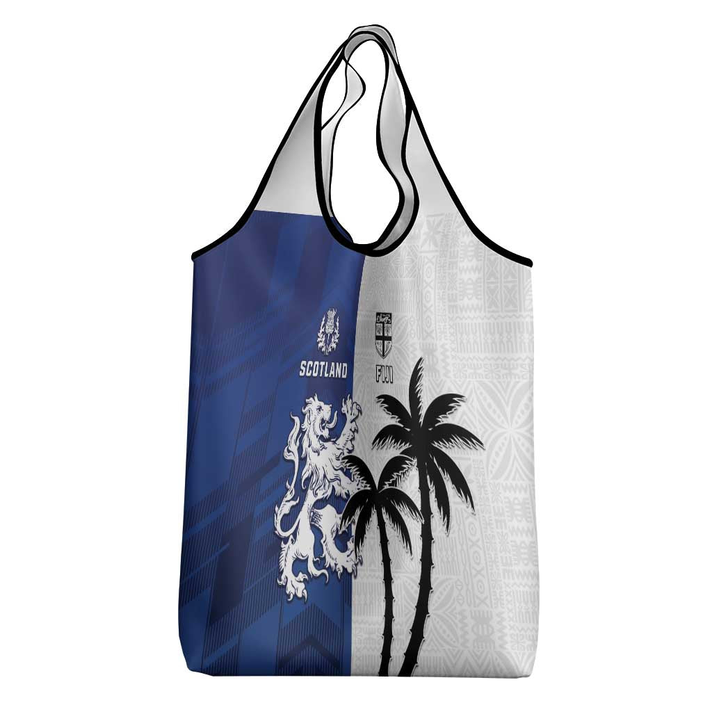 Fiji And Scotland Rugby Grocery Bag Fijian Palm Tree With Thistle Together