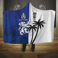 Fiji And Scotland Rugby Hooded Blanket Fijian Palm Tree With Thistle Together