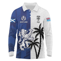 Fiji And Scotland Rugby Custom Long Sleeve Polo Shirt Fijian Palm Tree With Thistle Together