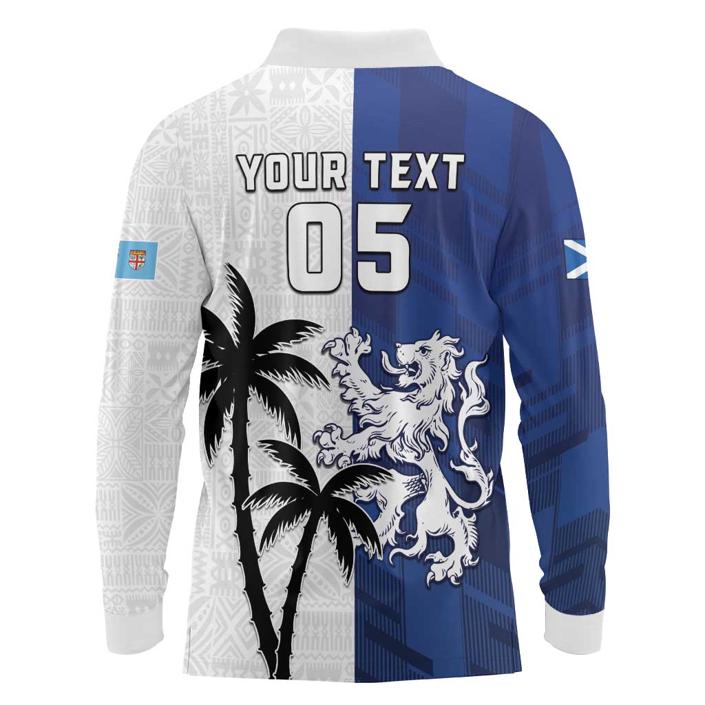 Fiji And Scotland Rugby Custom Long Sleeve Polo Shirt Fijian Palm Tree With Thistle Together