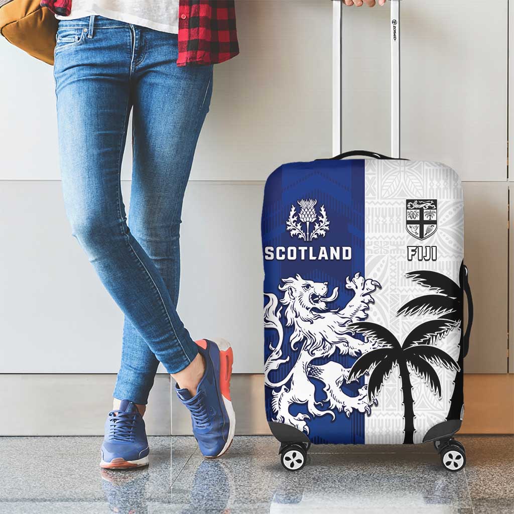 Fiji And Scotland Rugby Luggage Cover Fijian Palm Tree With Thistle Together