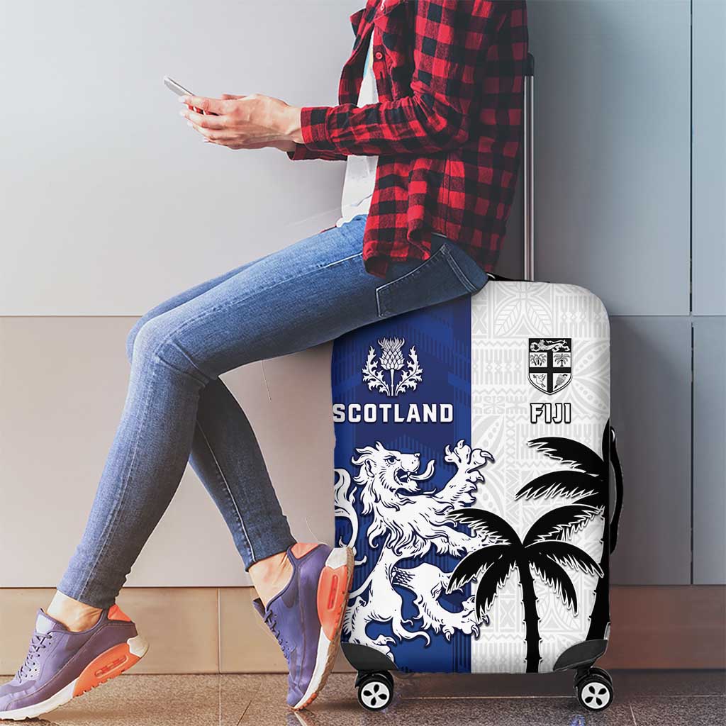 Fiji And Scotland Rugby Luggage Cover Fijian Palm Tree With Thistle Together