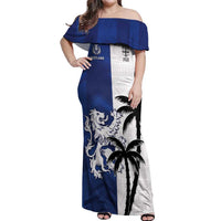 Fiji And Scotland Rugby Custom Off Shoulder Maxi Dress Fijian Palm Tree With Thistle Together LT05 Women Blue - Polynesian Pride