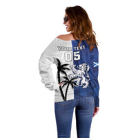 Fiji And Scotland Rugby Custom Off Shoulder Sweater Fijian Palm Tree With Thistle Together LT05 - Polynesian Pride