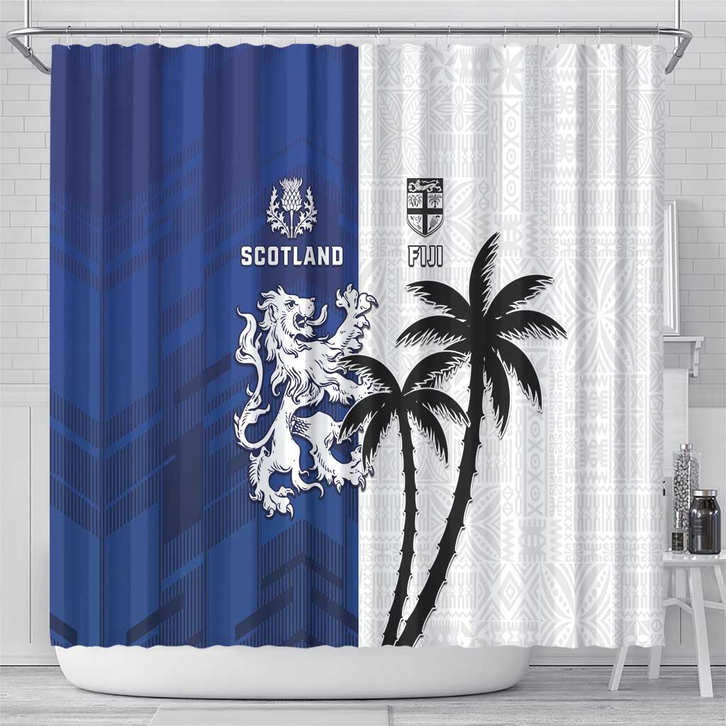 Fiji And Scotland Rugby Shower Curtain Fijian Palm Tree With Thistle Together