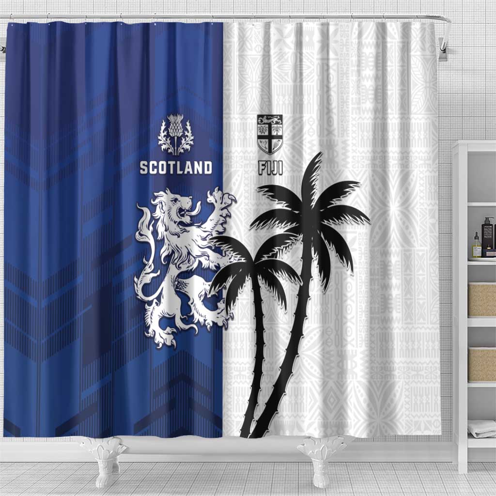 Fiji And Scotland Rugby Shower Curtain Fijian Palm Tree With Thistle Together