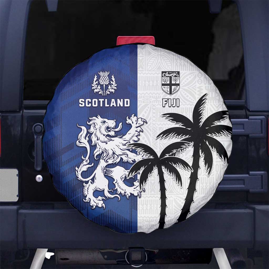 Fiji And Scotland Rugby Spare Tire Cover Fijian Palm Tree With Thistle Together