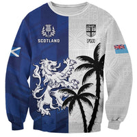 Fiji And Scotland Rugby Custom Sweatshirt Fijian Palm Tree With Thistle Together LT05 Unisex Blue - Polynesian Pride