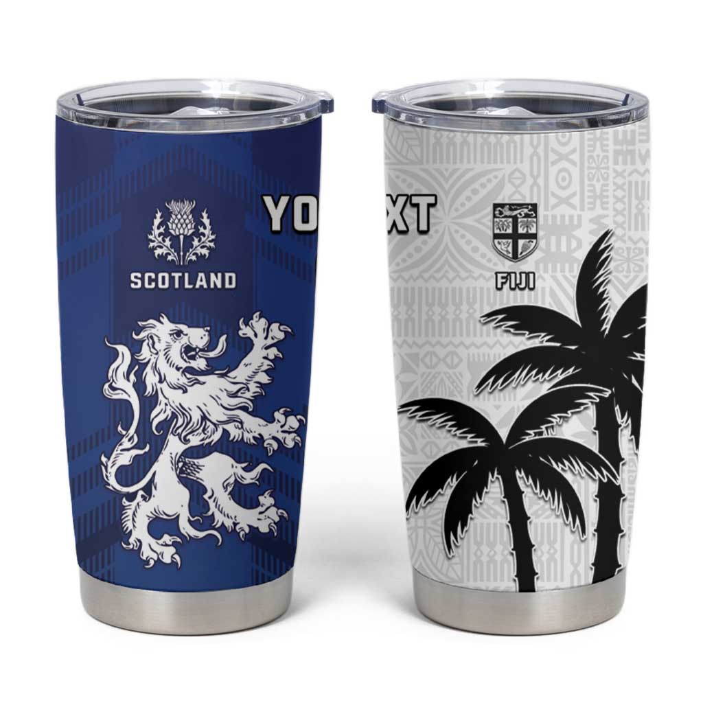 Fiji And Scotland Rugby Custom Tumbler Cup Fijian Palm Tree With Thistle Together LT05 Blue - Polynesian Pride