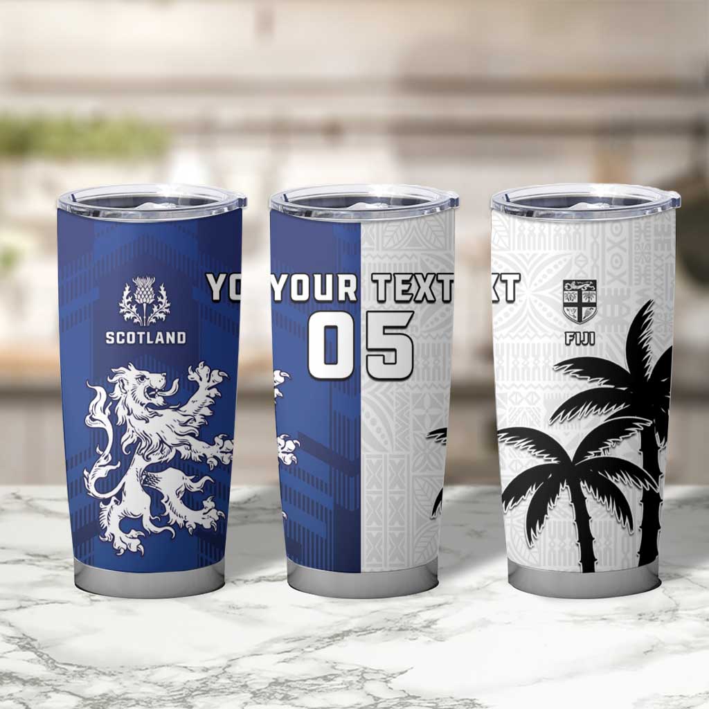 Fiji And Scotland Rugby Custom Tumbler Cup Fijian Palm Tree With Thistle Together LT05 - Polynesian Pride